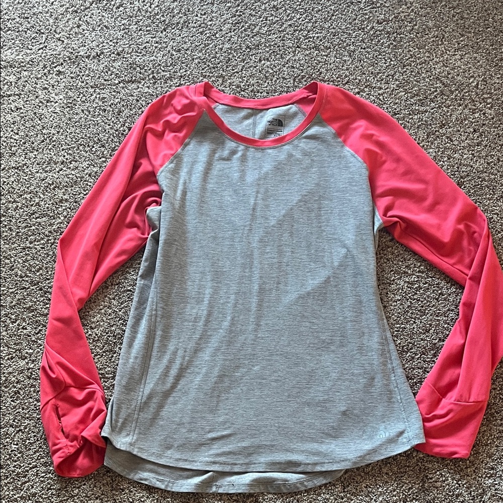 North Face Gray and Pink Women's Raglan Top